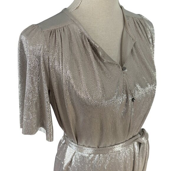 Sabina Musayev Anthropologie Mercury Silver Shirt Dress XS short sleeve metallic - Picture 5 of 12